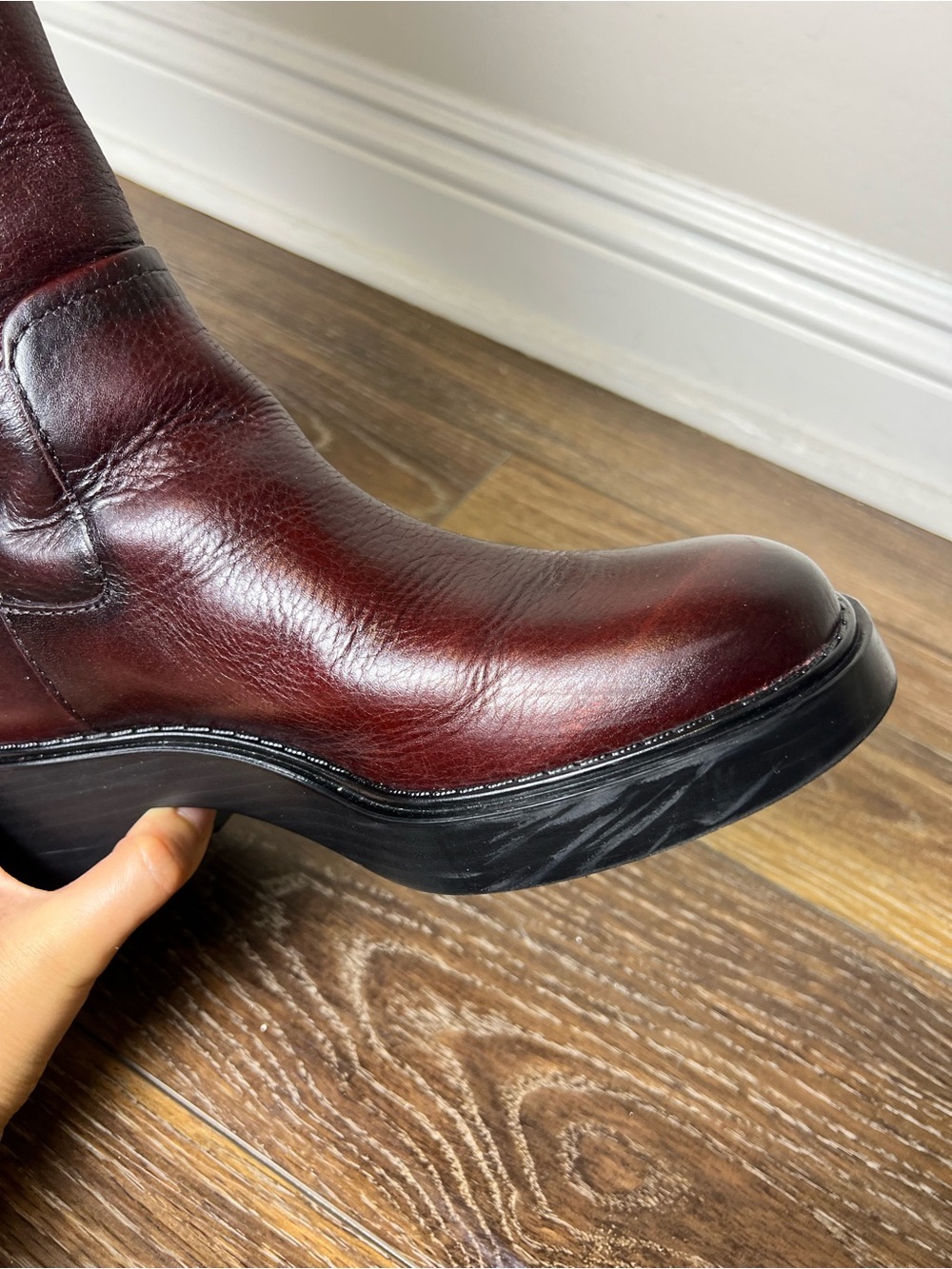 Zara Oxblood Burgundy Leather Knee High Boots Women 7.5 EU 38 NWT - Picture 7 of 13